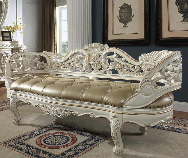 White & Gold Brush Highlights Finish Bench Hd-1806 By Homey Design | Mobilia Cleopatra 3 White & Gold Brush Highlights Finish Bench HD-1806 By Homey Design - Image 1