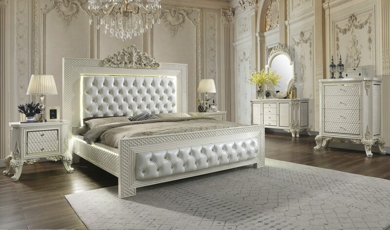 White Gloss Eastern King Bedroom Set Hd-8091 By Homey Design | Mobilia Cleopatra 3 White Gloss Eastern King Bedroom Set HD-8091 By Homey Design - Image 1