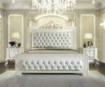 White Gloss & Gold Brush Highlights Finish California King Bed HD-8091 By Homey Design