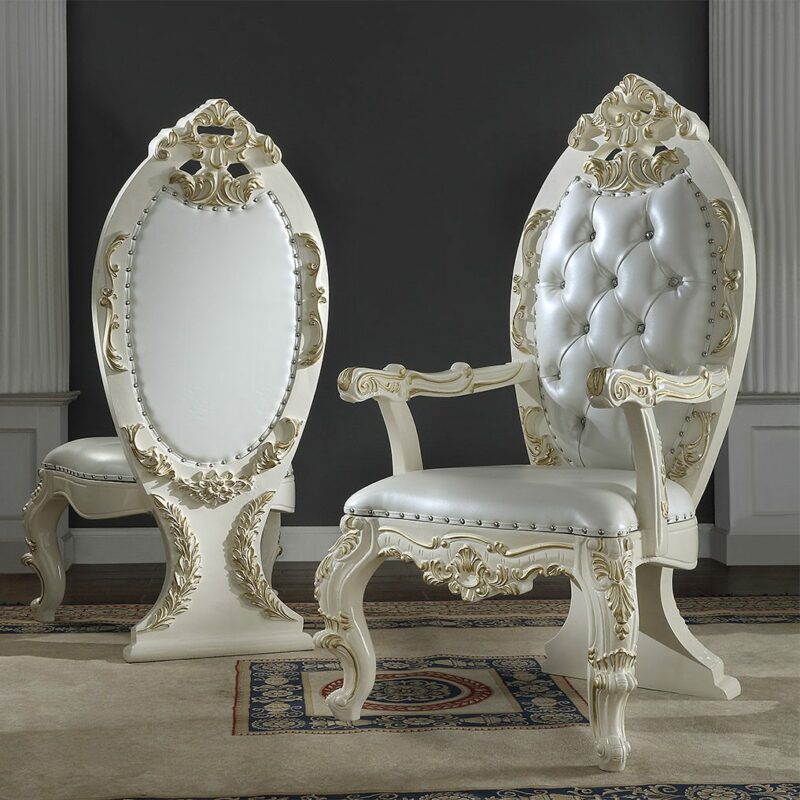 White Gloss & Gold Brush Highlights Finish Arm Chair Hd-8091 By Homey Design | Mobilia Cleopatra 3 White Gloss & Gold Brush Highlights Finish Arm Chair HD-8091 By Homey Design - Image 1