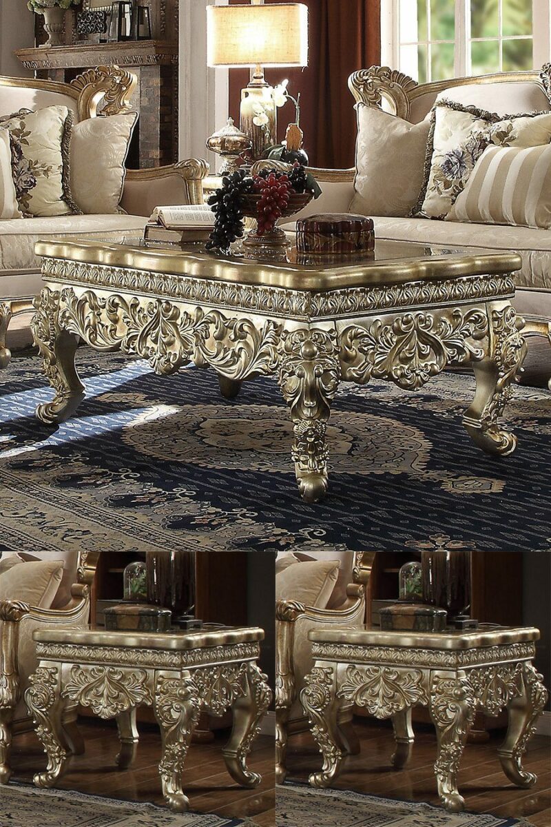 Metallic Gold & Silver Blend Finish 3Pcs Coffee Table Set Hd-1101 By Homey Design | Mobilia Cleopatra 3 Metallic Gold & Silver Blend Finish 3PCs Coffee Table Set HD-1101 By Homey Design - Image 1