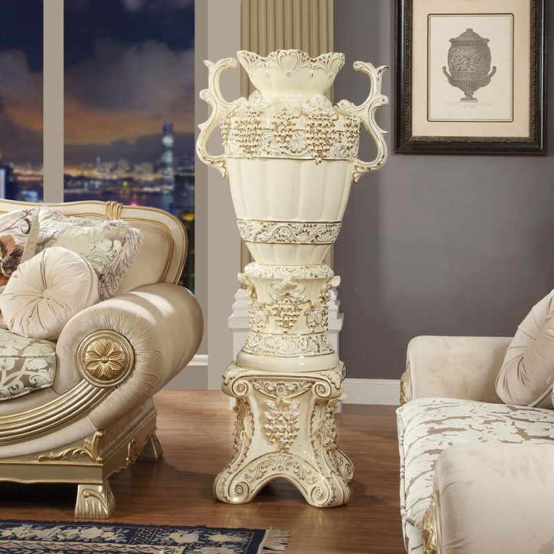 Ceramic White & Gold Vase & Pedstal Hd-1493 By Homey Design | Mobilia Cleopatra 3 Ceramic White & Gold Vase & Pedstal HD-1493 By Homey Design - Image 1