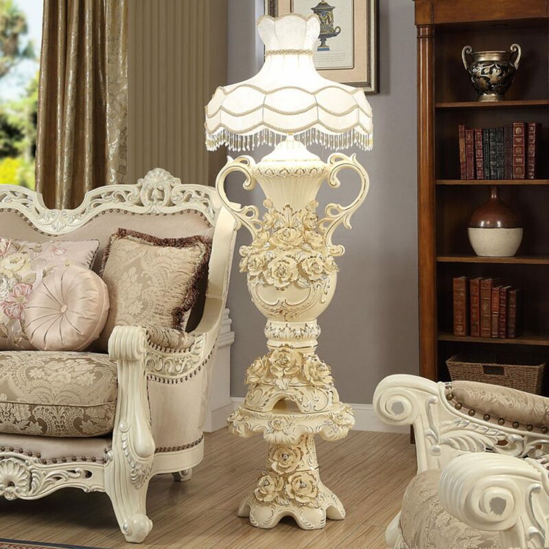 Ceramic White & Gold Floor Lamp With Shade Hd-2178 By Homey Design | Mobilia Cleopatra 3 Ceramic White & Gold Floor Lamp with Shade HD-2178 By Homey Design - Image 1
