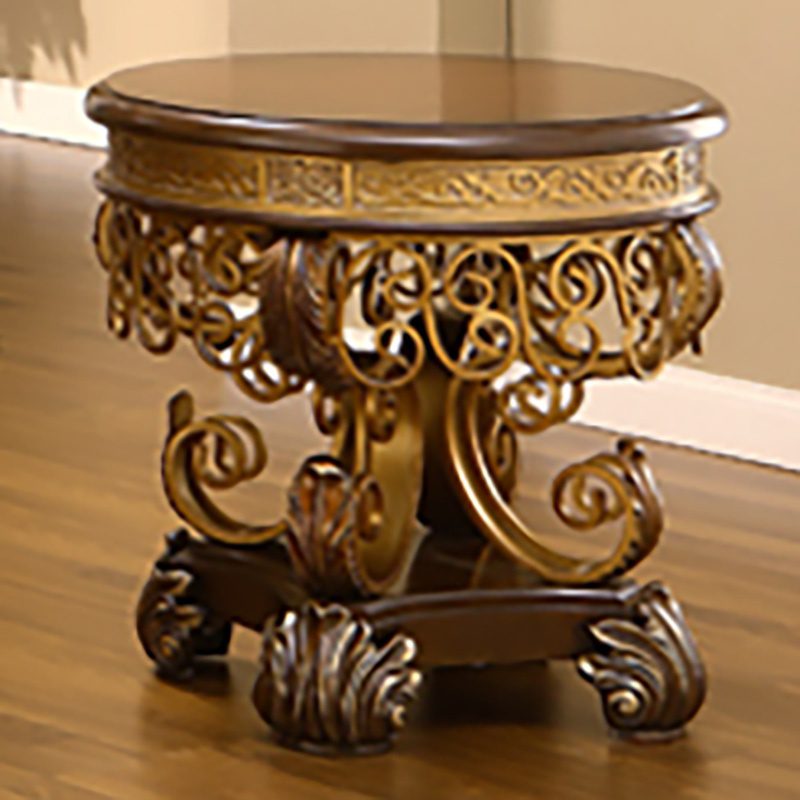Mahogany & Metallic Gold End Table With Mirror Hd-2112 By Homey Design | Mobilia Cleopatra 3 Mahogany & Metallic Gold End Table with Mirror HD-2112 By Homey Design - Image 1