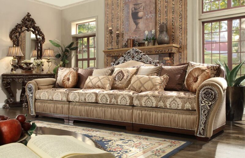 Dark Red Mahogany Sectional Sofa Hd-1632 By Homey Design | Mobilia Cleopatra 3 Dark Red Mahogany Sectional Sofa HD-1632 By Homey Design - Image 1