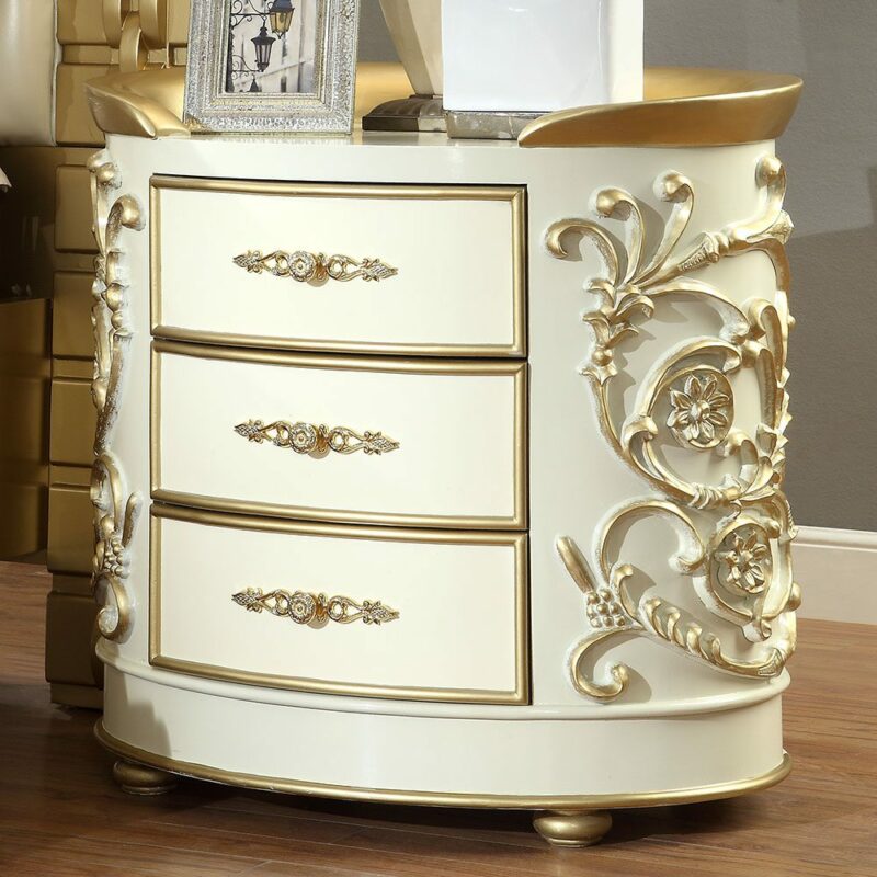 Ivory & Metallic Gold Nightstand Hd-8032 By Homey Design | Mobilia Cleopatra 3 Ivory & Metallic Gold Nightstand HD-8032 By Homey Design - Image 1