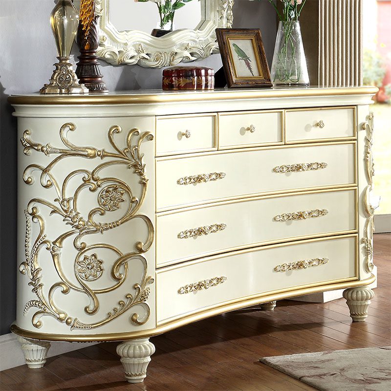 Ivory & Metallic Gold Dresser Hd-8032 By Homey Design | Mobilia Cleopatra 3 Ivory & Metallic Gold Dresser HD-8032 By Homey Design - Image 1