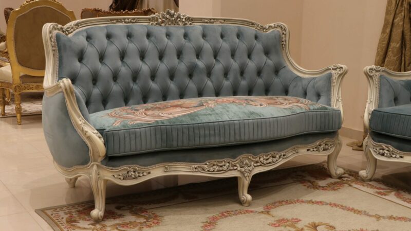 Handmade Fairuz Mint Green Loveseat | Mobilia Cleopatra 3 Handmade Fairuz Mint Green Loveseat - Image 1