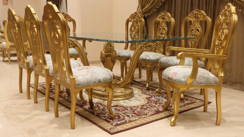 Handmade Gold Green Pistachio Tree Dining Set | Mobilia Cleopatra 3 Handmade Gold Green Pistachio Tree Dining Set - Image 1