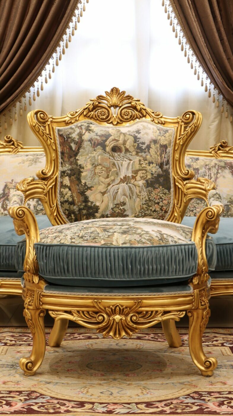 Handmade Gold Green Angels Chair | Mobilia Cleopatra 3 Handmade Gold Green Angels Chair - Image 1