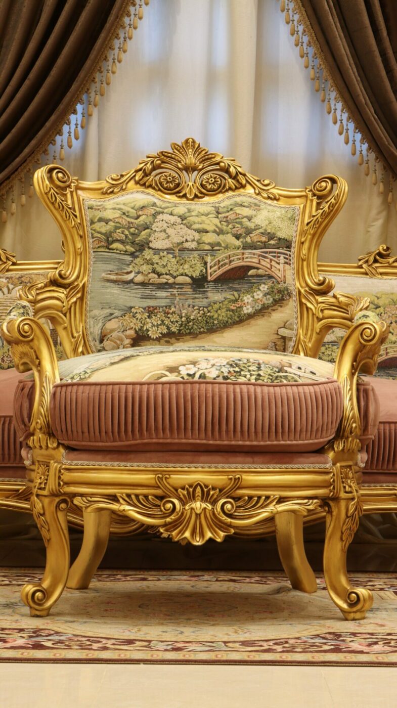 Handmade Nature View Gold Peach Chair | Mobilia Cleopatra 3 Handmade Nature View Gold Peach Chair - Image 1