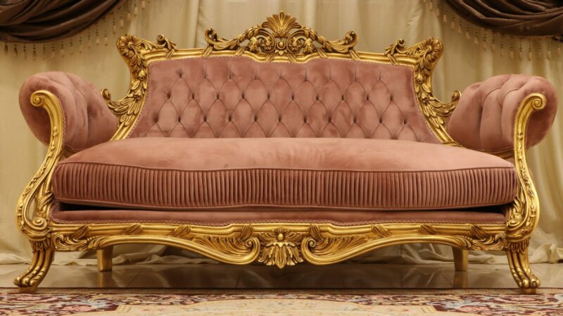 Handmade Nature View Gold Peach Loveseat | Mobilia Cleopatra 3 Handmade Nature View Gold Peach Loveseat - Image 1