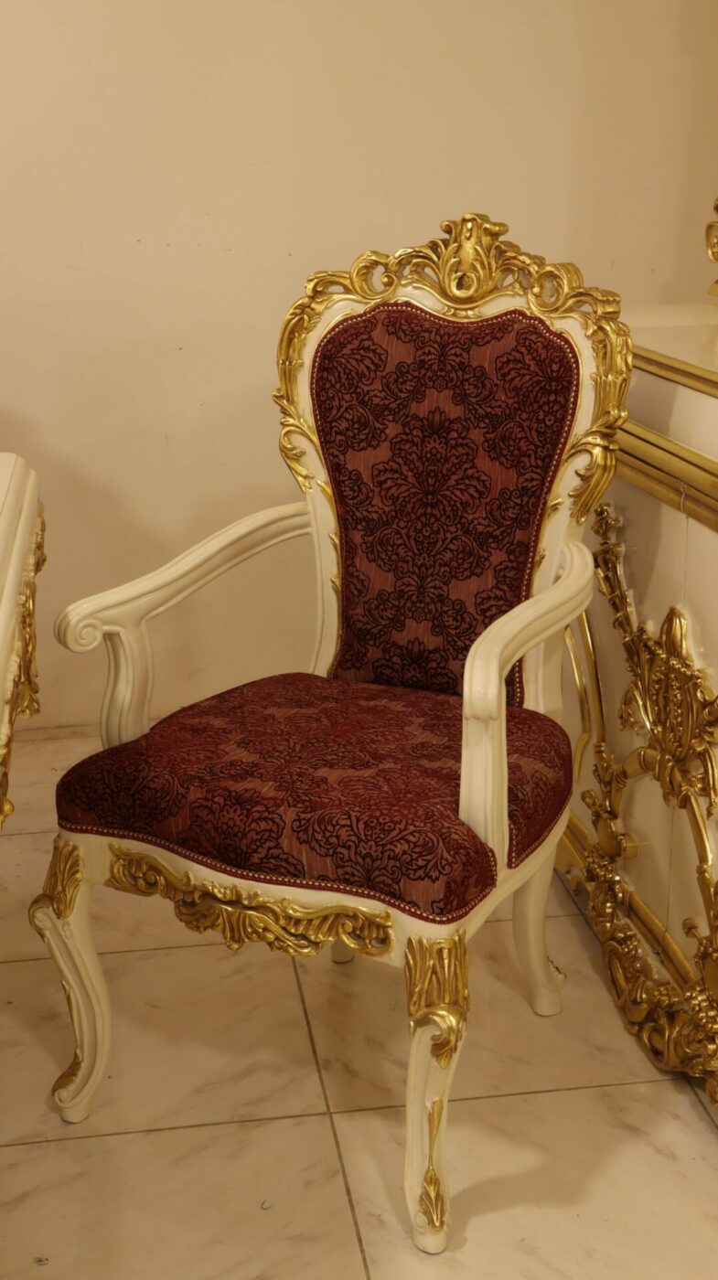 Handmade White Red Dining Arm Chair | Mobilia Cleopatra 3 Handmade White Red Dining Arm Chair - Image 1
