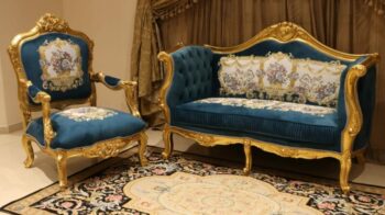 Handmade Gold Sand Blue Navy Loveseat |