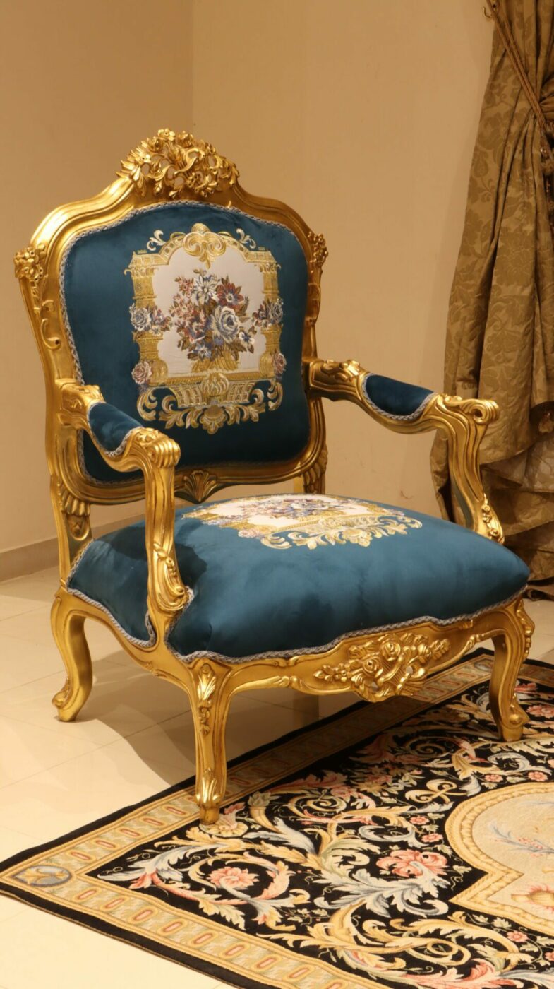 Handmade Gold Sand Blue Navy Chair 2 | Mobilia Cleopatra 3 Handmade Gold Sand Blue Navy Chair 2 - Image 1