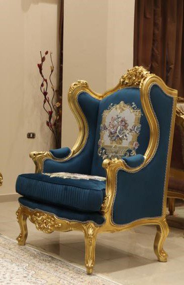 Handmade Gold Sand Blue Navy Chair 1 | Mobilia Cleopatra 3 Handmade Gold Sand Blue Navy Chair 1 - Image 1