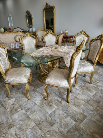 Handmade 7Pcs Palm Gold Dinning Table Set