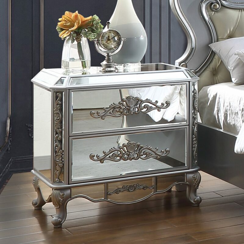 Luna Silver Nightstand Hd-6036 By Homey Design | Mobilia Cleopatra 3 Luna Silver Nightstand HD-6036 By Homey Design - Image 1