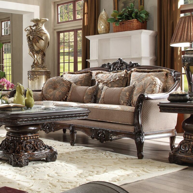 Dark Red Mahogany Sofa Hd-09 By Homey Design | Mobilia Cleopatra 3 Dark Red Mahogany Sofa HD-09 By Homey Design - Image 1
