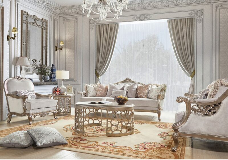 Luxury Silver 3 Pcs Sofa Set Hd-20353 By Homey Design | Mobilia Cleopatra 3 Luxury Silver 3 PCs Sofa Set HD-20353 By Homey Design - Image 1
