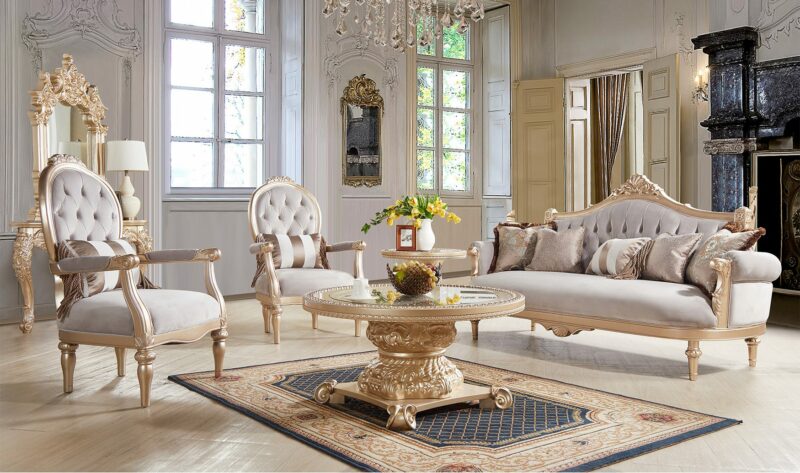 Luxury Gold Finish 3 Pcs Salon Sofa Set Hd-2670 By Homey Design | Mobilia Cleopatra 3 Luxury Gold Finish 3 PCs Salon Sofa Set HD-2670 By Homey Design - Image 1