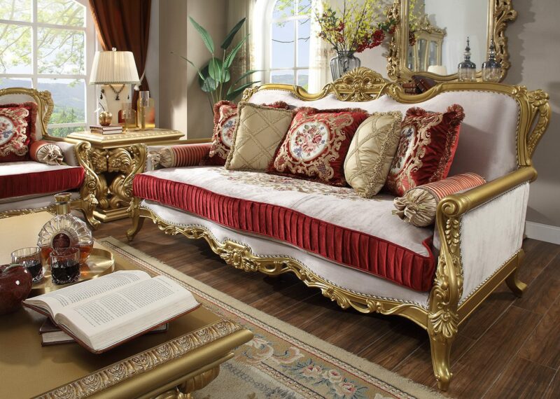 Metallic Bright Gold Sofa Hd-31 By Homey Design | Mobilia Cleopatra 3 Metallic Bright Gold Sofa HD-31 By Homey Design - Image 1