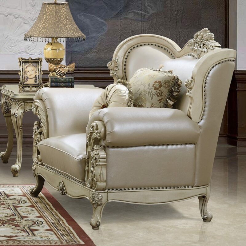 Plantation Cove White Leather Accent Chair Traditional By Homey Design Hd-32 | Mobilia Cleopatra 3 Plantation Cove White Leather Accent Chair Traditional by Homey Design HD-32 - Image 1