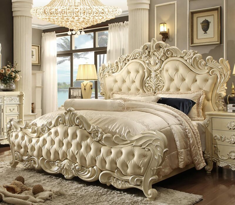 Luxury Cream Pearl California King Bed Hd-5800 By Homey Design | Mobilia Cleopatra 3 Luxury Cream Pearl California King Bed HD-5800 By Homey Design - Image 1