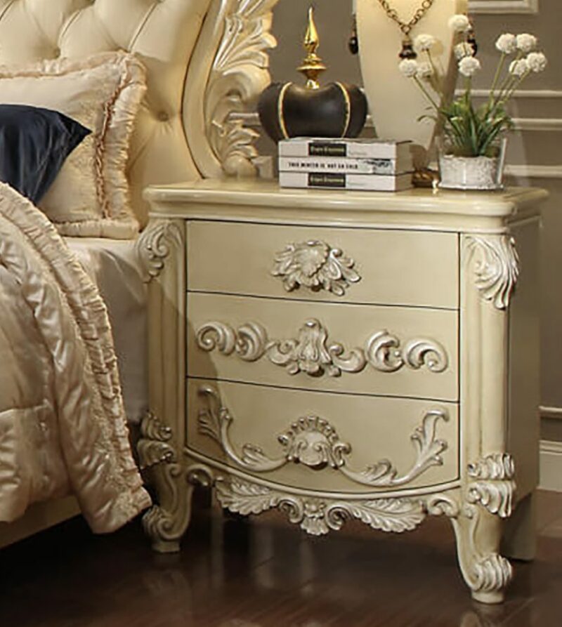 Luxury Cream Pearl Nightstand Hd-5800 By Homey Design | Mobilia Cleopatra 3 Luxury Cream Pearl Nightstand HD-5800 By Homey Design - Image 1