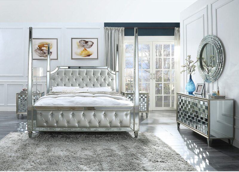 Silver & Mirror Finish 5 Pcs California King Bedroom Set Hd-6001 By Homey Design | Mobilia Cleopatra 3 Silver & Mirror Finish 5 PCs California King Bedroom Set HD-6001 By Homey Design - Image 1