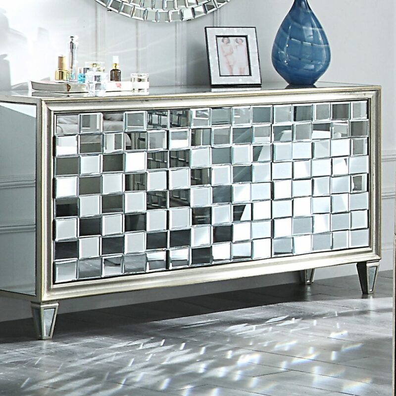 Silver & Mirror Finish Dresser Hd-6001 By Homey Design | Mobilia Cleopatra 3 Silver & Mirror Finish Dresser HD-6001 By Homey Design - Image 1
