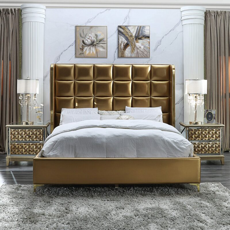 Luxury Gold Eastern King Bed Hd-6065 By Homey Design | Mobilia Cleopatra 3 Luxury Gold Eastern King Bed HD-6065 By Homey Design - Image 1