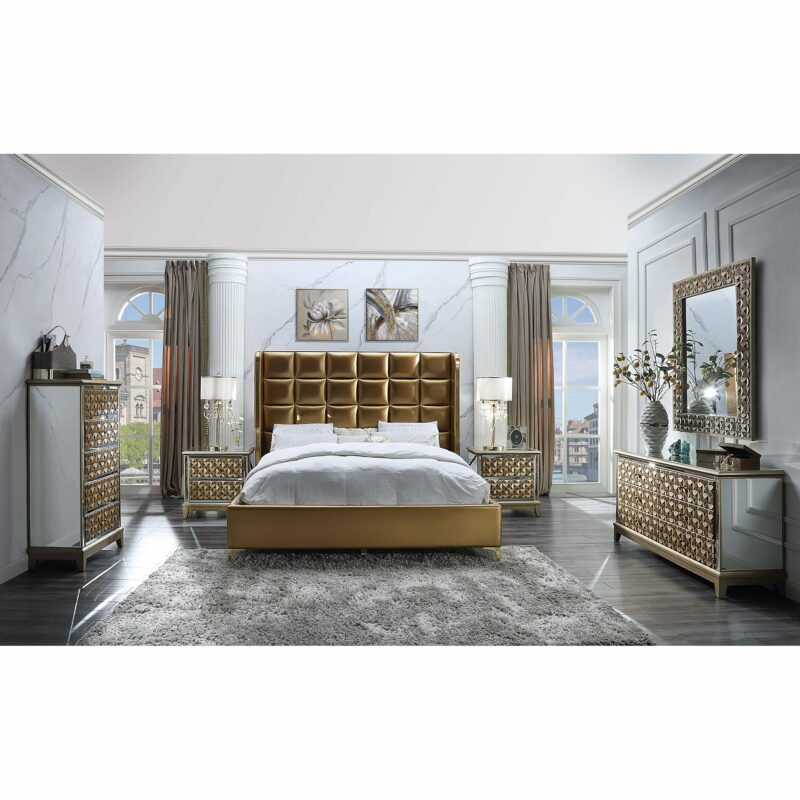 Luxury Gold 5Pcs Eastern King Bedroom Set Hd-6065 By Homey Design | Mobilia Cleopatra 3 Luxury Gold 5PCs Eastern King Bedroom Set HD-6065 By Homey Design - Image 1