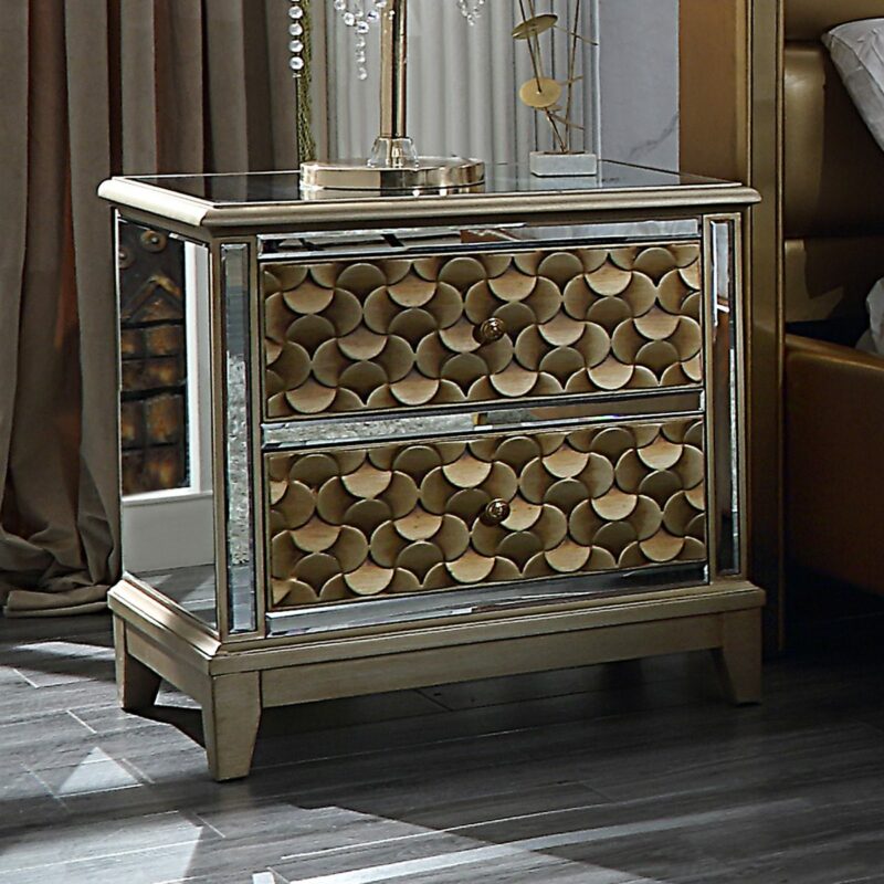 Luxury Gold Nightstand Hd-6065 By Homey Design | Mobilia Cleopatra 3 Luxury Gold Nightstand HD-6065 By Homey Design - Image 1