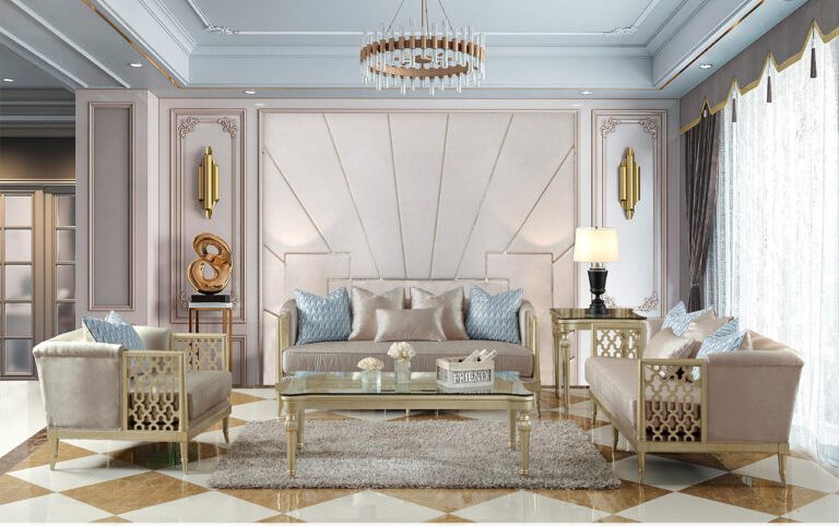Satin Gold Finish 3 Pcs Sofa Set Hd-627 By Homey Design | Mobilia Cleopatra 3 Satin Gold Finish 3 PCs Sofa Set HD-627 By Homey Design - Image 1