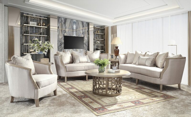 Champagne 3 Pcs Sofa Set Hd-632 By Homey Design | Mobilia Cleopatra 3 Champagne 3 PCs Sofa Set HD-632 By Homey Design - Image 1