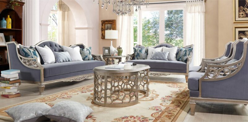 Luxury Silver 3 Pcs Sofa Set Hd-701 By Homey Design | Mobilia Cleopatra 3 Luxury Silver 3 PCs Sofa Set HD-701 By Homey Design - Image 1