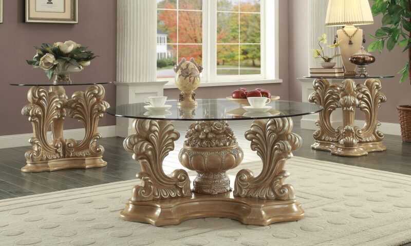 Pickle Frost & Antique Silver 3Pcs Coffee Table Set Hd-7012 By Homey Design | Mobilia Cleopatra 3 Pickle Frost & Antique Silver 3PCs Coffee Table Set HD-7012 By Homey Design - Image 1