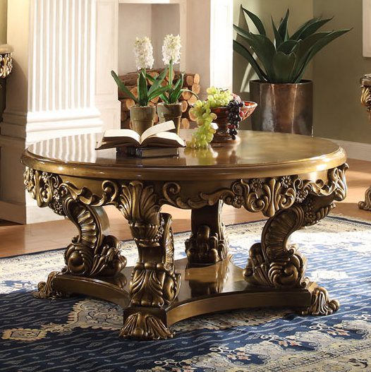 Met Ant Gold & Perfect Brown Victorian Coffee Table Hd-8008 By Homey Design | Mobilia Cleopatra 3 Met Ant Gold & Perfect Brown Victorian Coffee Table HD-8008 By Homey Design - Image 1