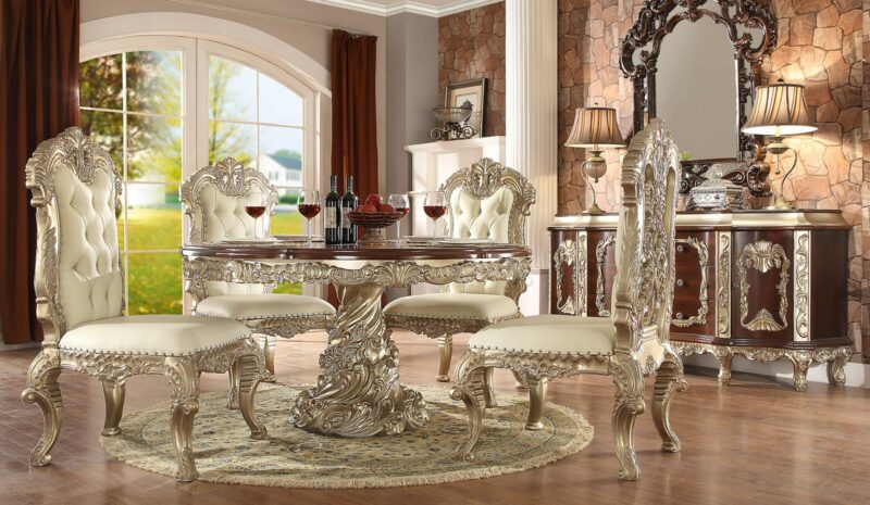 Metallic Silver Finish 5 Pcs Dining Table Set Hd-8017 By Homey Design | Mobilia Cleopatra 3 Metallic Silver Finish 5 PCs Dining Table Set HD-8017 By Homey Design - Image 1