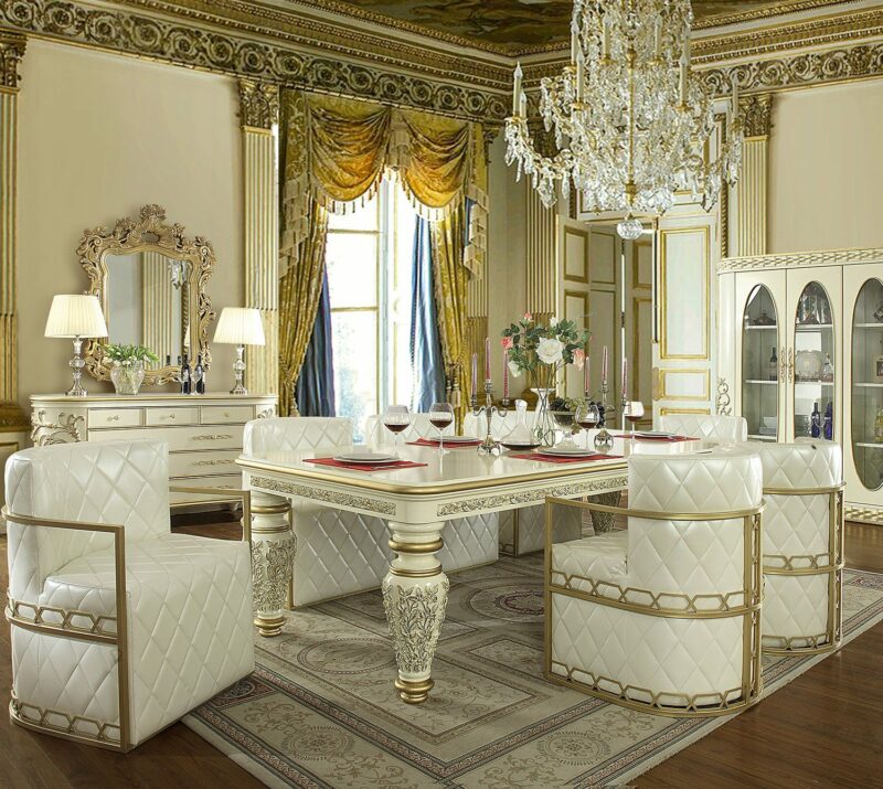 Ivory & Metallic Gold 5Pc Dining Set Hd-8032 By Homey Design | Mobilia Cleopatra 3 Ivory & Metallic Gold 5PC Dining Set HD-8032 By Homey Design - Image 1