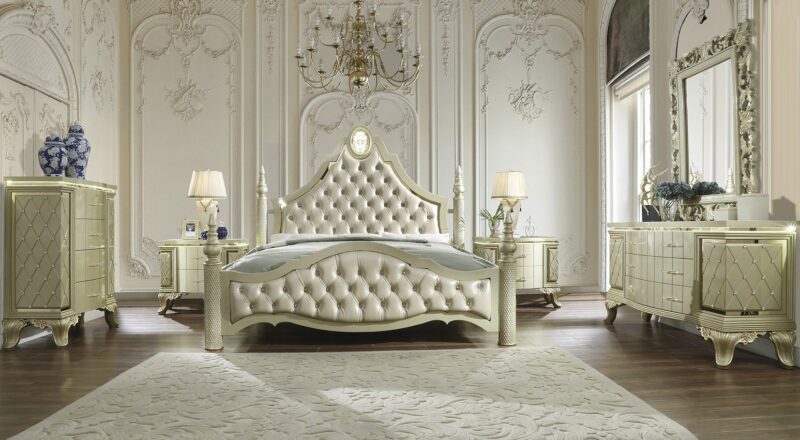 Satin Gold 5Pc California King Bedroom Set Hd-8092 By Homey Design | Mobilia Cleopatra 3 Satin Gold 5PC California King Bedroom Set HD-8092 By Homey Design - Image 1