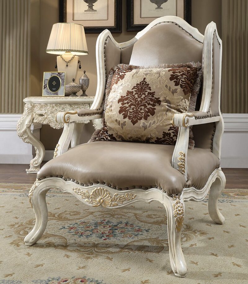 Plantation Cove White & Metallic Bright Gold Accent Chair Hd-90 By Homey Design | Mobilia Cleopatra 3 Plantation Cove White & Metallic Bright Gold Accent Chair HD-90 By Homey Design - Image 1