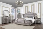 Velvet & Antique Platinum Finish Ausonia Bed by ACME