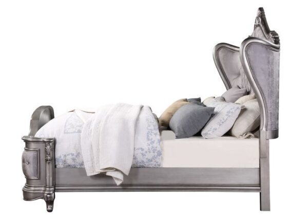 Velvet & Antique Platinum Finish Ausonia Bed by ACME - Image 3