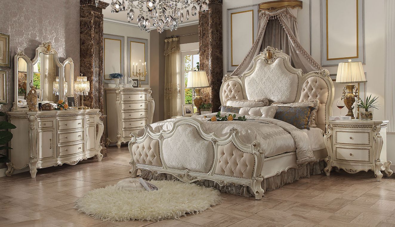 Pearl Fabric Picardy Bed By Acme | Mobilia Cleopatra 3 Pearl Fabric Picardy Bed by ACME - Image 1