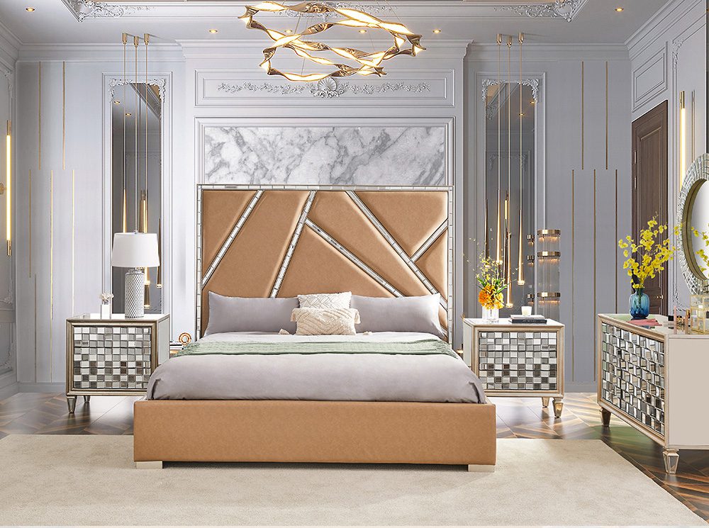 Silver 5 PCs Bedroom Set HD-6039 By Homey Design | Egyptian handmade furniture - Royal villa furniture - Dubai style furniture - Turkish classic furniture - Baroque luxury furniture - Victorian Furniture - Custom Made Furniture - Luxury Furniture