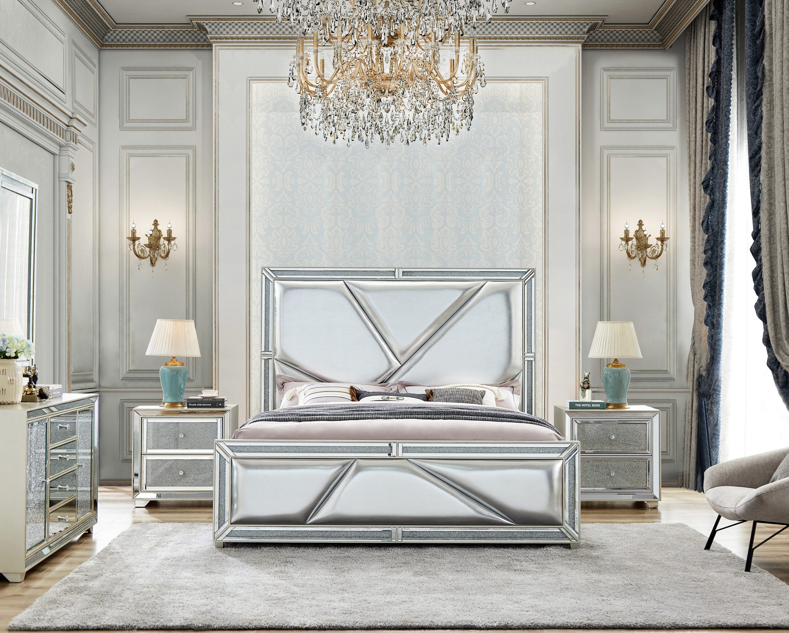 Champagne Silver 5Pcs Bedroom Set Hd-6045 By Homey Design | Mobilia Cleopatra 3 Champagne Silver 5PCs Bedroom Set HD-6045 By Homey Design - Image 1
