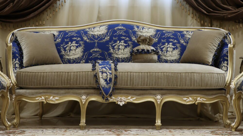 Handmade Napoleon Blue Sofa | Mobilia Cleopatra 3 Handmade Napoleon Blue Sofa - Image 1