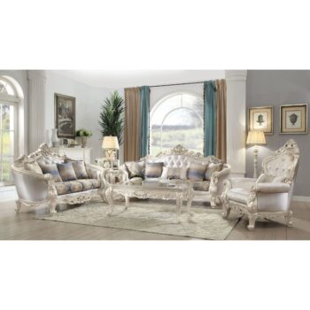 Fabric & Golden Ivory Finish Gorsedd Sofa W/5 Pillows 52440 by ACME